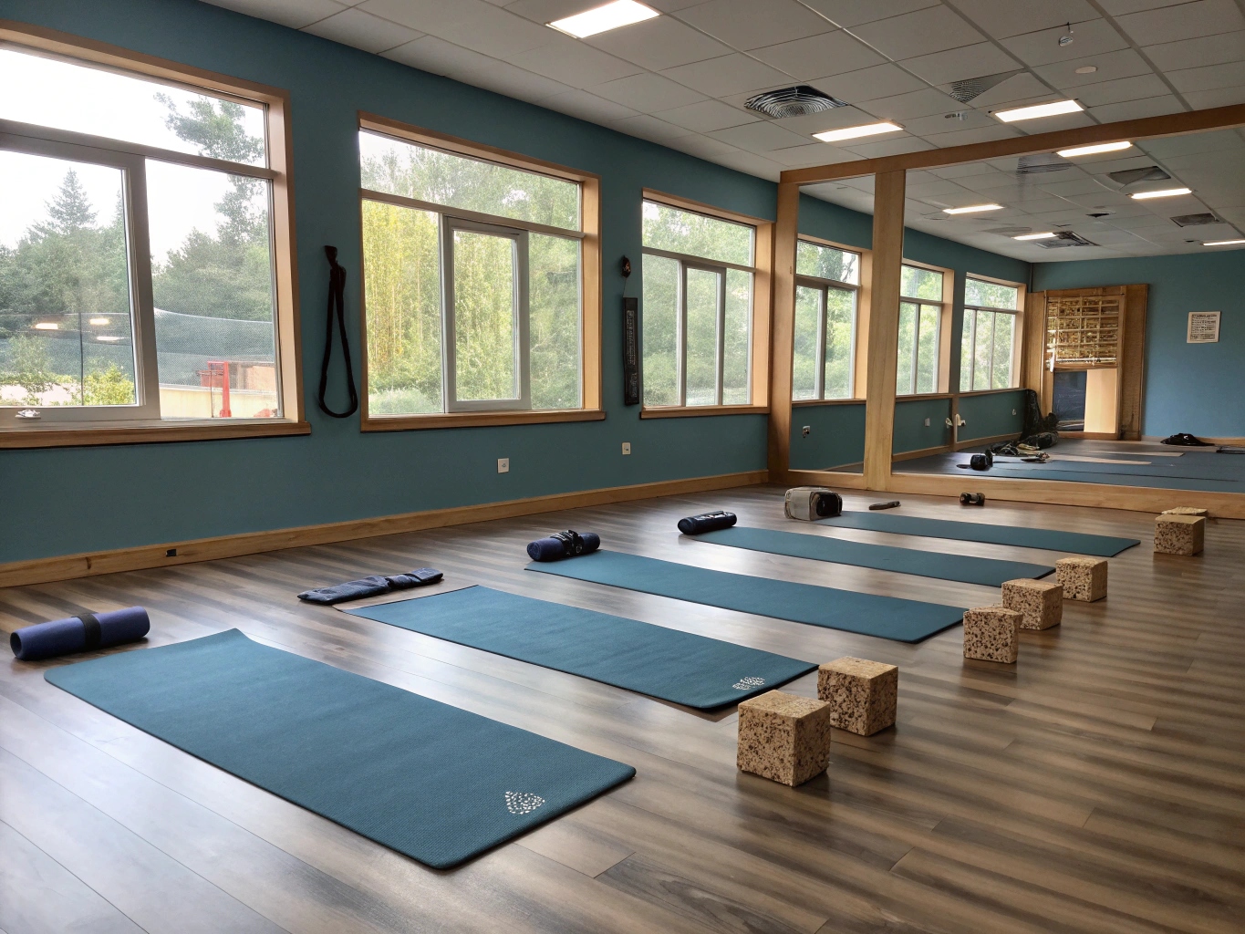 Yogamattor arrangerade i en studio