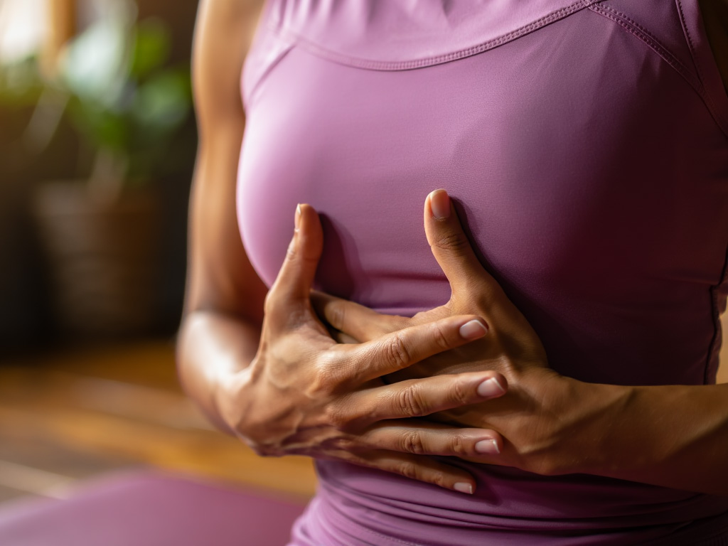 Närbild på andningsteknik under yoga